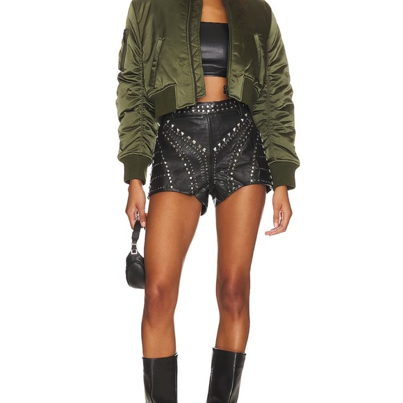 One Teaspoon Diamond Reflections Studded Black Leather Shorts - Picture 6 of 6